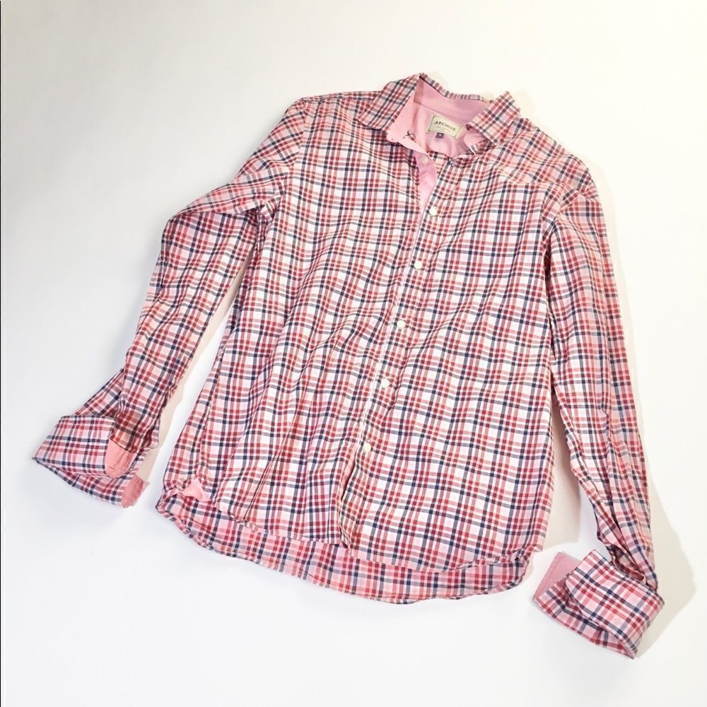 Archive Ted Baker pink plaid Oxford shirt 16